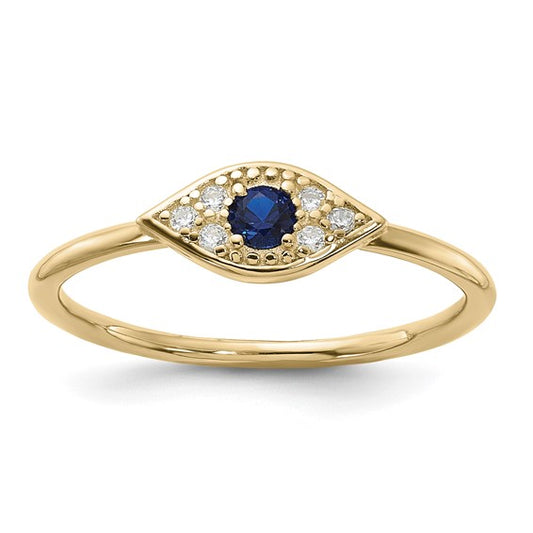 Sterling Silver Gold-Plated  Blue Spinel & CZ Stones Eye Ring
