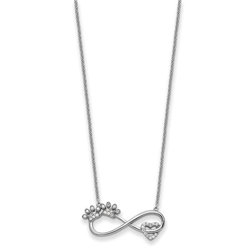 Sterling Silver CZ Paws, Heart, and Infinity Necklace