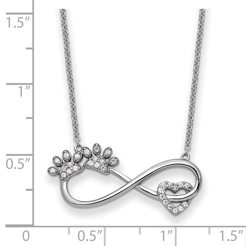 Sterling Silver CZ Paws, Heart, and Infinity Necklace