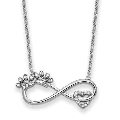 Sterling Silver CZ Paws, Heart, and Infinity Necklace