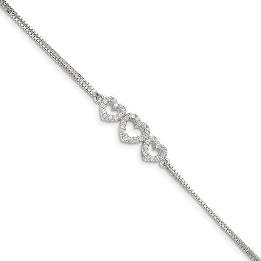 Sterling Silver CZ Heart Bracelet