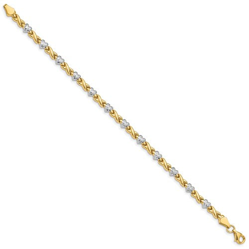 14k Two-Tone Polished Diamond-Cut X & Heart Bracelet