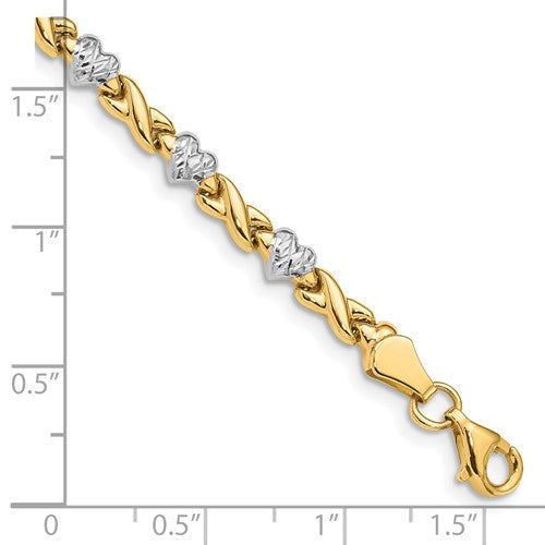 14k Two-Tone Polished Diamond-Cut X & Heart Bracelet