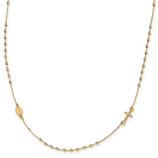 14k Yellow Gold 16 Inch Small Rosary Necklace