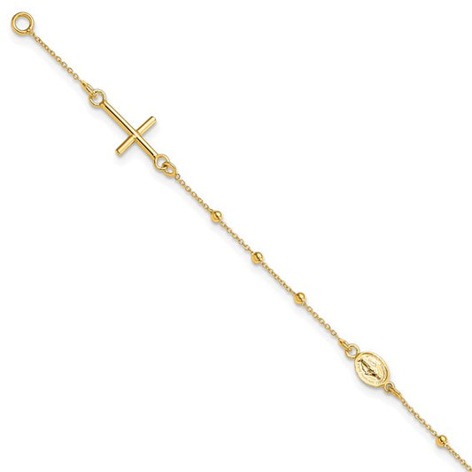 14k Yellow Gold Polished Cross Rosary Bracelet