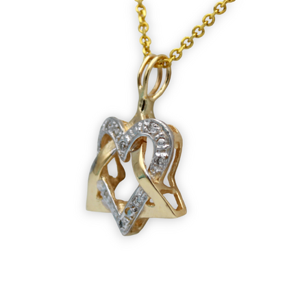 14k Two-Tone Diamond Star of David Heart Pendant