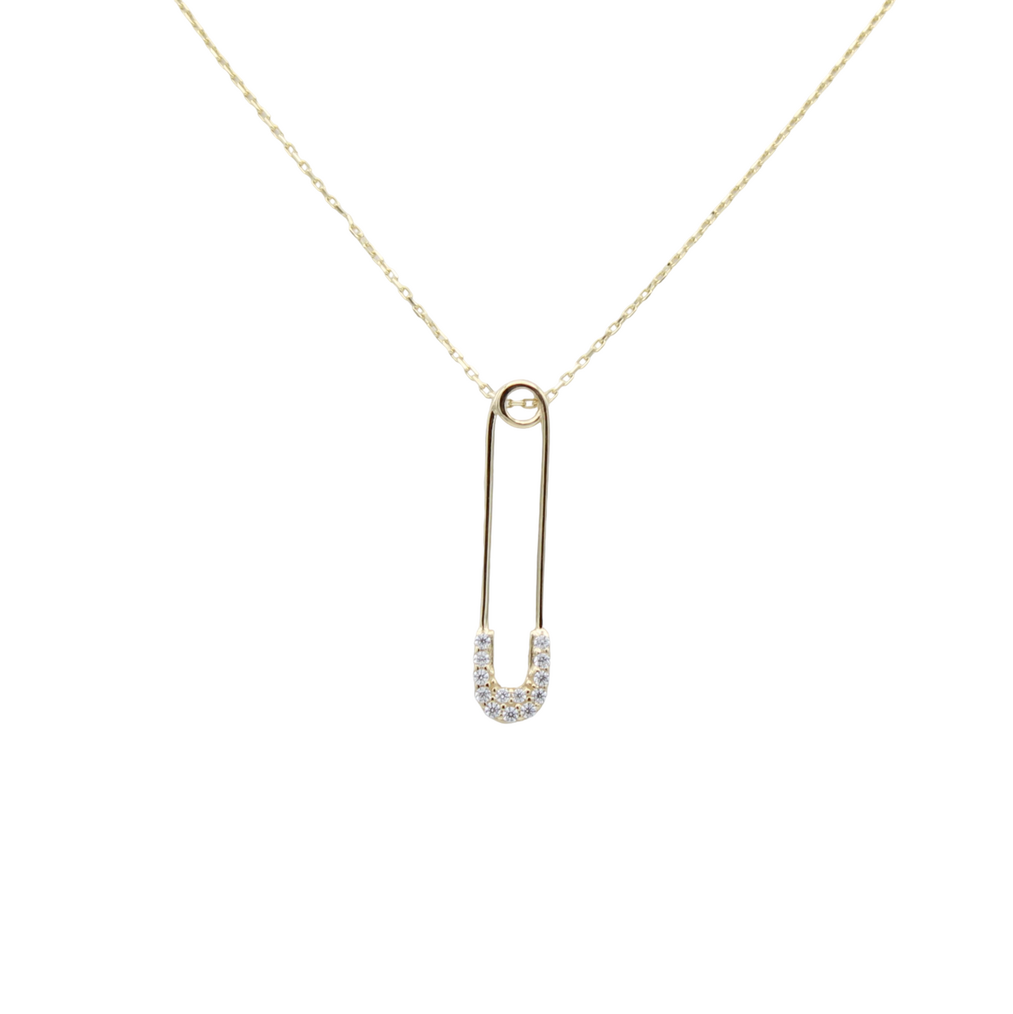 14k CZ Safety Pin Pendant