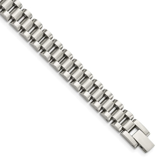 Stainless Steel Brushed & Polished Link Bracelet 8.5 Inches
