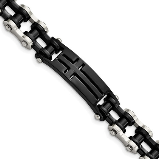 Stainless Steel Black IP Plated Cross ID Bracelets