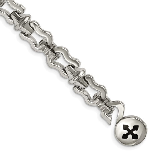 Stainless Steel Polished w/ Black Rubber Cross Bracelet