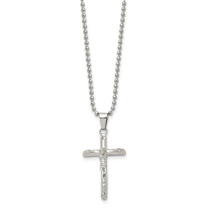 Stainless Steel Polished Crucifix w/ 20 Inch Ball Chain