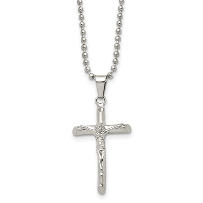 Stainless Steel Polished Crucifix w/ 20 Inch Ball Chain
