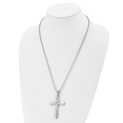 Stainless Steel CZ Brushed & Polished Cross