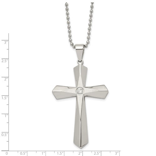 Stainless Steel CZ Brushed & Polished Cross