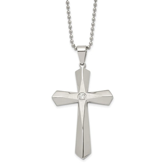 Stainless Steel CZ Brushed & Polished Cross
