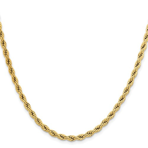 Stainless Steel Yellow IP Plated Gold-Tone Rope Chains 4 mm