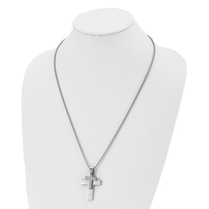 Stainless Steel Brushed & Polished Double Cross Pendant