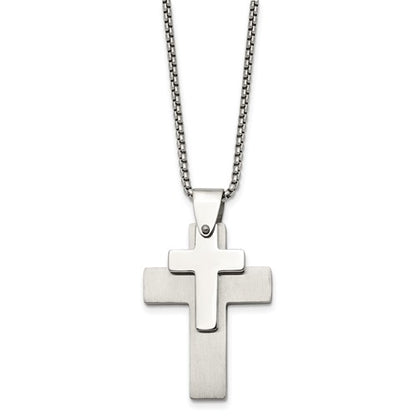 Stainless Steel Brushed & Polished Double Cross Pendant