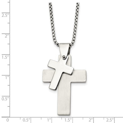 Stainless Steel Brushed & Polished Double Cross Pendant