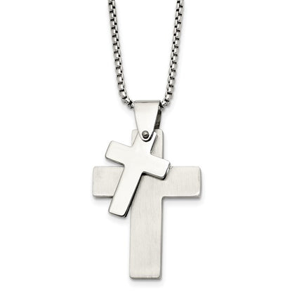 Stainless Steel Brushed & Polished Double Cross Pendant