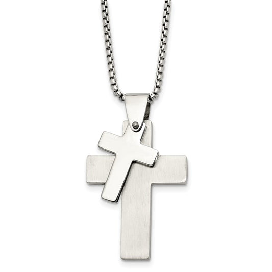 Stainless Steel Brushed & Polished Double Cross Pendant