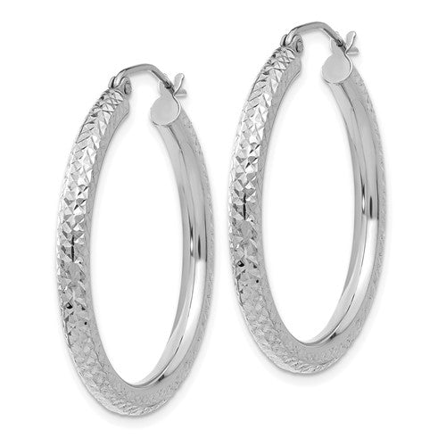 14k White Diamond-Cut Hoop Earrings - 30mm