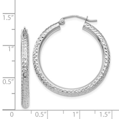 14k White Diamond-Cut Hoop Earrings - 30mm