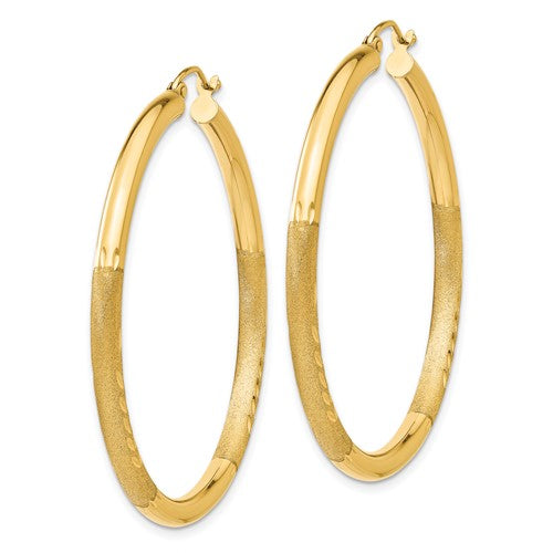 14k Satin and Diamond-Cut 45 mm Hoop Earrings