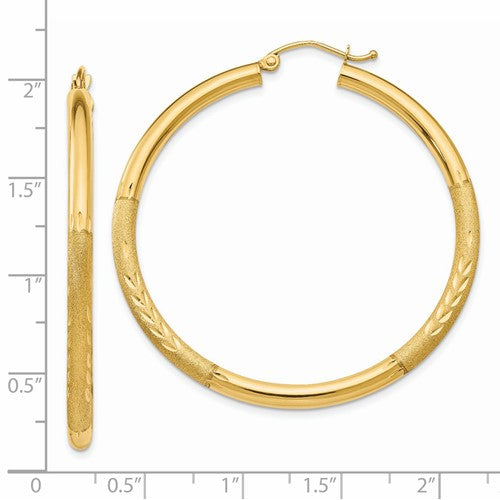 14k Satin and Diamond-Cut 45 mm Hoop Earrings