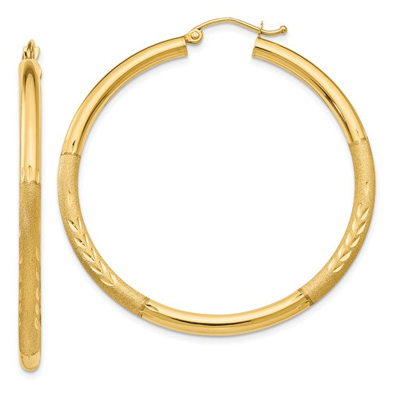 14k Satin and Diamond-Cut 45 mm Hoop Earrings