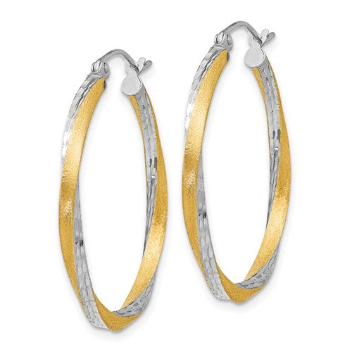 14k Two-Tone Twisted Hoop Earrings - 30 mm