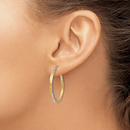 14k Two-Tone Twisted Hoop Earrings - 30 mm