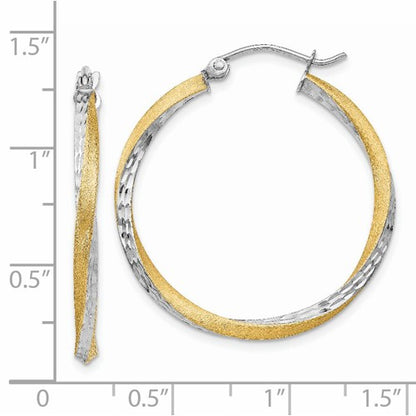 14k Two-Tone Twisted Hoop Earrings - 30 mm