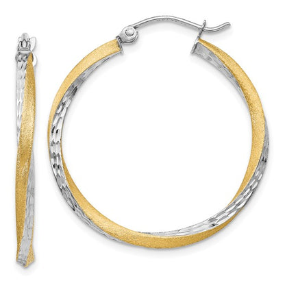 14k Two-Tone Twisted Hoop Earrings - 30 mm