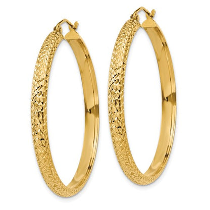 14k Diamond-Cut Round Hoop Earrings - 38 mm