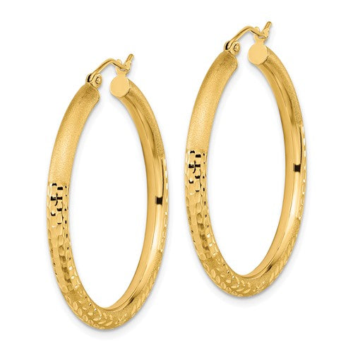 14k Polished Satin & Diamond-Cut 37 mm Hoop Earrings