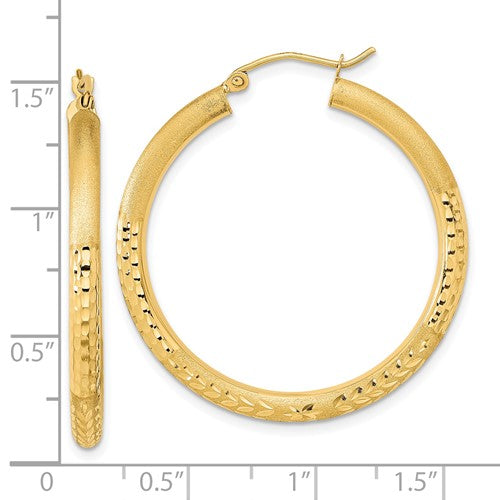 14k Polished Satin & Diamond-Cut 37 mm Hoop Earrings