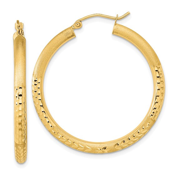 14k Polished Satin & Diamond-Cut 37 mm Hoop Earrings