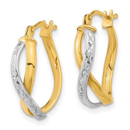 14k Two-Tone Crossed Hoop Earrings