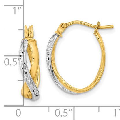 14k Two-Tone Crossed Hoop Earrings