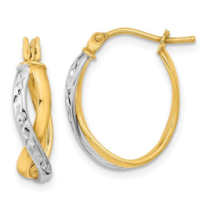 14k Two-Tone Crossed Hoop Earrings