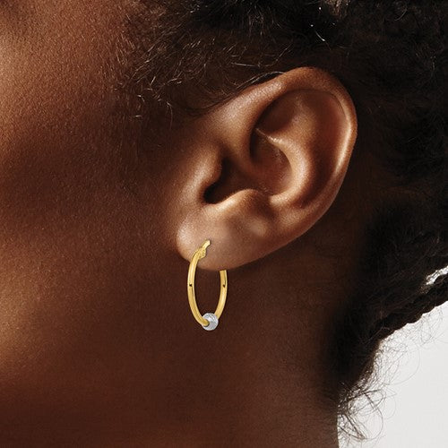 14k Two-Tone Polished-D/C Ball Hoop Earrings