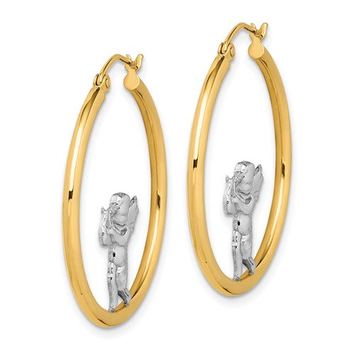 14k Two-Tone 31mm Angel Hoop Earrings