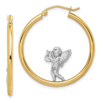 14k Two-Tone 31mm Angel Hoop Earrings