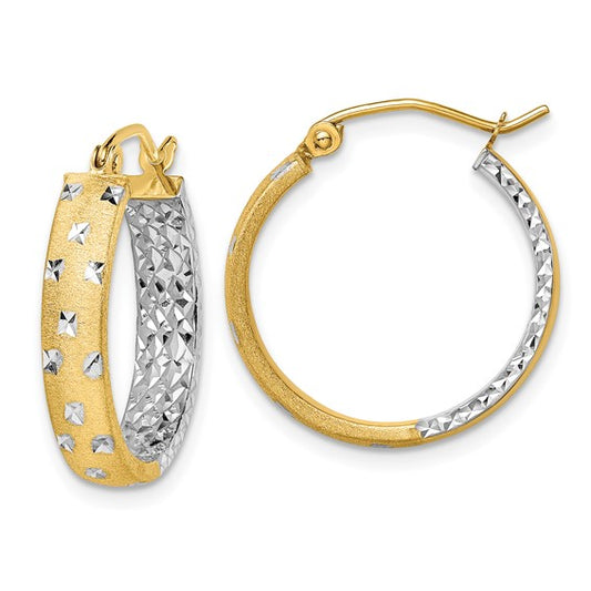 14k Two-Tone Diamond-Cut Hoop Earrings 18.5 mm