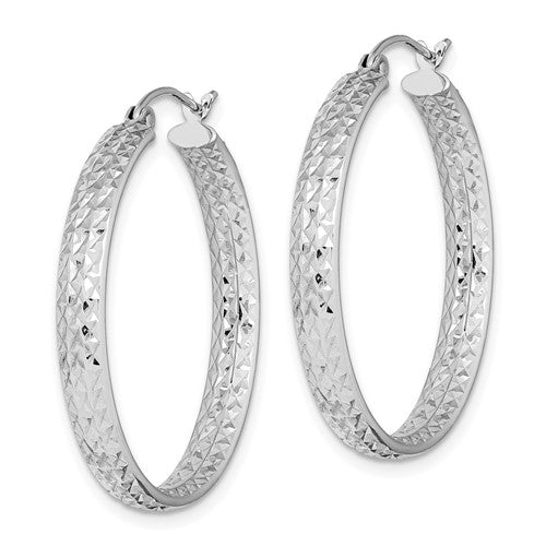 14k White Diamond-Cut Hoop Earrings - 35 mm