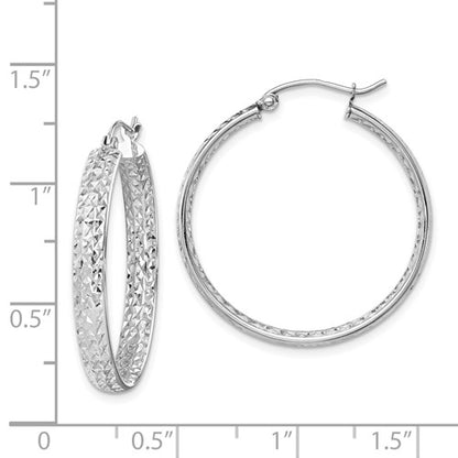 14k White Diamond-Cut Hoop Earrings - 35 mm