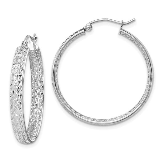 14k White Diamond-Cut Hoop Earrings - 35 mm