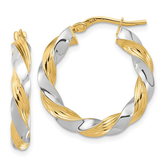 14k Two-Tone Twisted Hoop Earrings - 25 mm