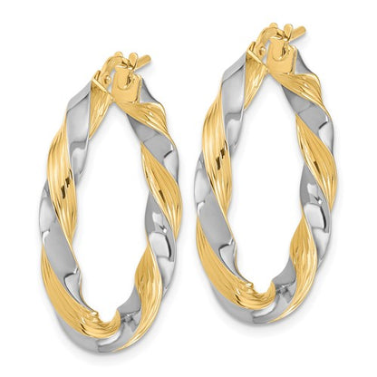 14k Two-Tone Twisted Hoop Earrings - 30 mm